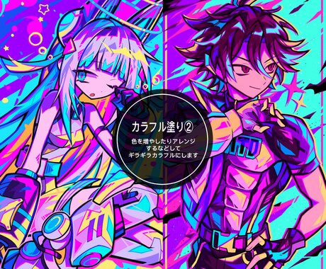 鮮やかで目を引く一枚絵を制作します キービジュアル、サムネイル、MVなど様々な用途で映えます イメージ2