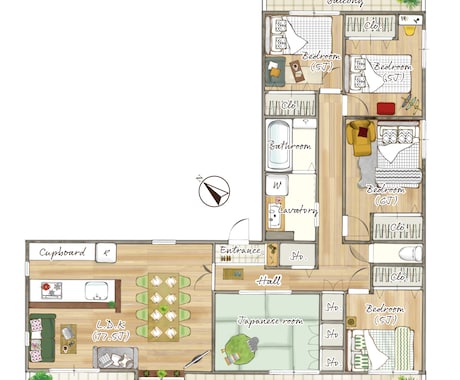 戸建てのお洒落な手描き風間取り図作成します 納品2日！水彩風の間取り図で広告を引き立たせませんか？ イメージ1