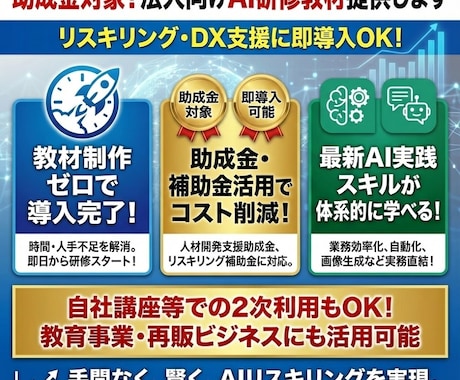 助成金対象！法人向けAI研修教材提供します リスキリング・DX支援に即導入OK！ イメージ2