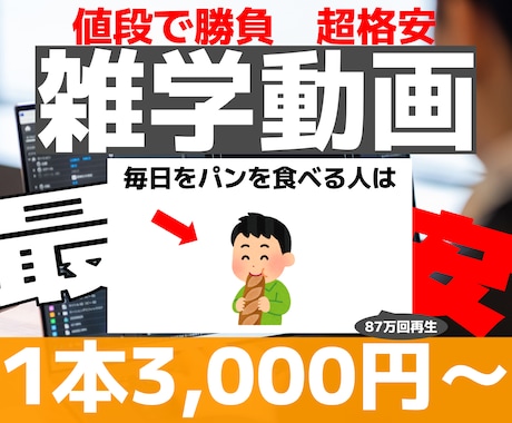 値段で勝負！格安で雑学系長尺動画を丁寧に作成します 趣味だから実現できる低価格、高品質。収益化を目指したい方へ イメージ1