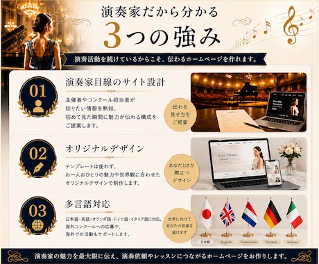 現役声楽家が演奏依頼につながるHPを制作します 演奏家だから分かる「伝わる見せ方」で、あなたの魅力を届けます イメージ2