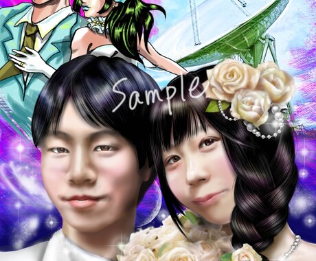 あなたやご友人を好きな絵柄に変身させます 結婚式のウェルカムボード•プレゼント•SNSアイコンなどに イメージ2
