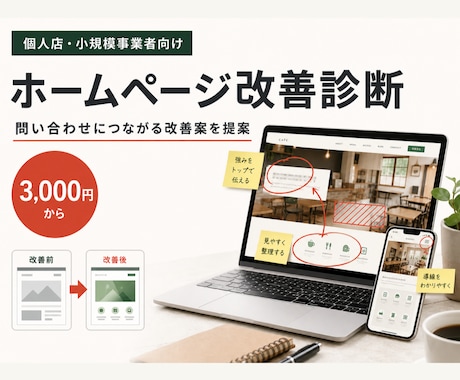 ホームページの改善点を診断します 個人店向け｜問い合わせにつながる改善案をご提案 イメージ1