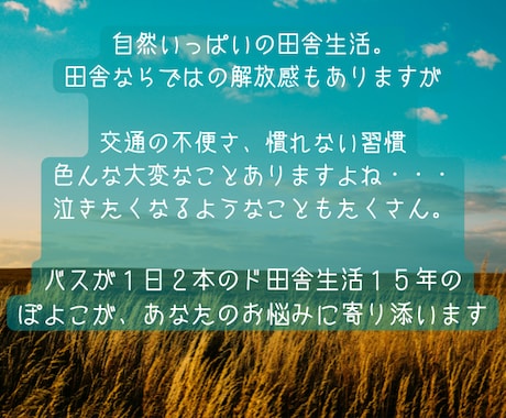 田舎のお嫁さんのお悩み＆愚痴聞きます 同居の悩み、帰省の憂鬱、味方がいない…あなたに寄り添います イメージ2