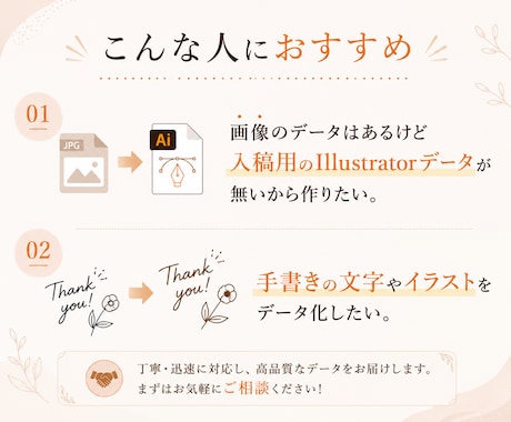 ロゴや画像をAiデータ化！丁寧にトレースいたします 修正無制限。手書きのイラストも可能！お気軽にご相談ください。 イメージ2