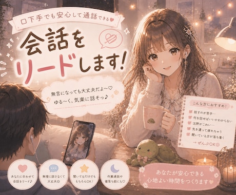 口下手でも大丈夫!明るい雰囲気で会話をリードします 日常会話、誰かと共有したい話、作業通話、話すより聞いていたい イメージ2