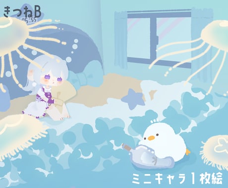 優しい雰囲気や絵本のような一枚絵を制作します ふんわりとした世界や絵本みたいなイラストがお好きな方へ。 イメージ1