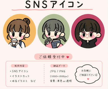 ゆるくてやさしいSNSアイコン制作します 商用OK・最短3日！親しみやすいアイコン イメージ1