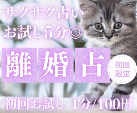 お試し♡5分でサクッと、離婚を占います 【4月末まで♡1分200円→100円初回限定】短時間OK♡ イメージ1