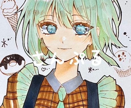 女の子のアナログイラストを作成致します 女の子をイラストマーカーで可愛いイラストを描きます！ イメージ2