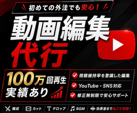 100万再生実績あり|動画編集します 初めての外注でも安心してご相談いただけます イメージ1