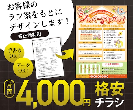 格安チラシ！お客様のラフ案イメージを形にします 簡単・スピーディー！あなたのアイデアをチラシに変換します イメージ1