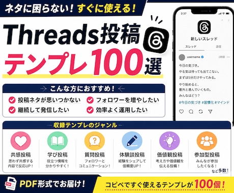 Threads投稿テンプレ100選を販売します ネタ切れ防止！コピペで使える実践テンプレ集 イメージ2