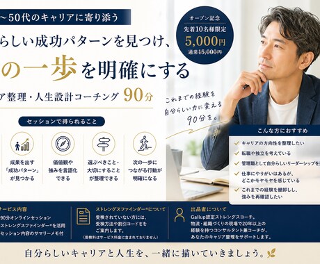 夏【67%OFF】40代から成功パターン見つけます キャリアを振り返り、自分らしい成功パターンを見つける90分 イメージ1