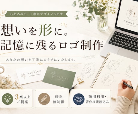 想いを形に！記憶に残るオリジナルロゴ制作いたします あなたの想いを丁寧にカタチにします。 イメージ1