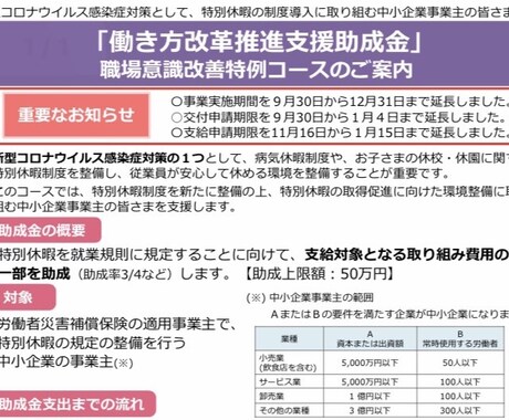 職場意識改善特例！使いやすい！延長になります 今年一番使いやすい助成金！最大50万円の助成金！ イメージ1
