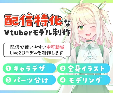 配信に適した可動域のLive2Dモデルを制作します イラスト＋モデリングのセットです。 イメージ1