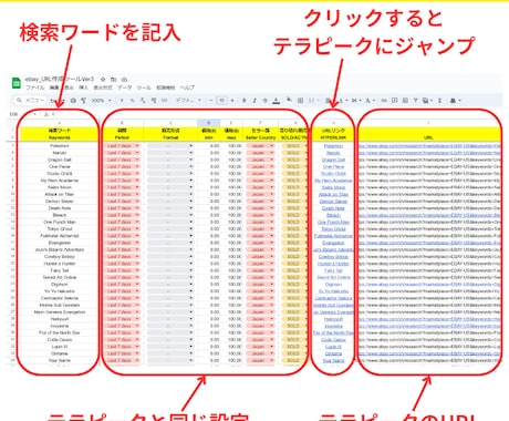 効率的なebayテラピークURL作成ツール渡します 1800の検索ワード付きeBayテラピークURL作成ツール イメージ2
