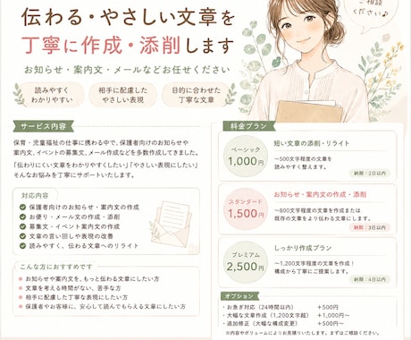 個人・保育・福祉向けの文章作成を承ります 「伝わる」を大切に、一つひとつ丁寧に。 イメージ1