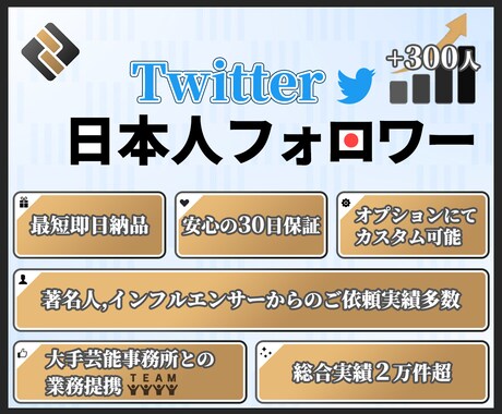 Twitter★日本人フォロワー300人増やします 安心の30日減少保証★高品質なフォロワーを鬼拡散して増加！ イメージ1