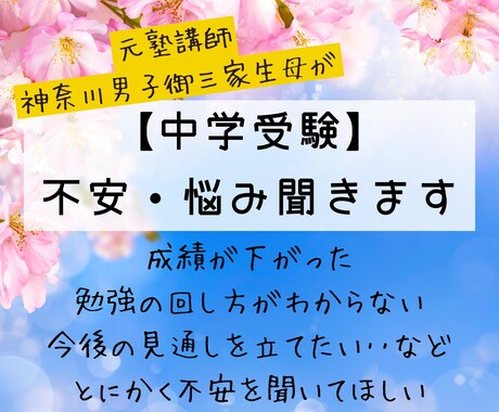 元サピックス生母が中学受験の相談をお受けします 神奈川男子御三家進学！中学受験の不安・悩みご相談に乗ります イメージ1