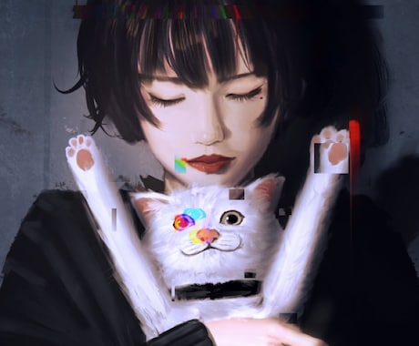 ダークな雰囲気で女性と猫を描きます イメージ1