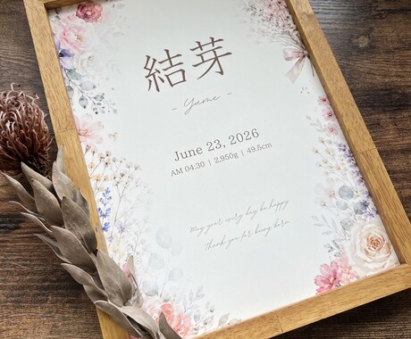 送料無料♪水彩タッチの花柄命名書を作成します 華やかでかわいい♡洋室イアンテリアにも馴染む命名書です◎ イメージ2