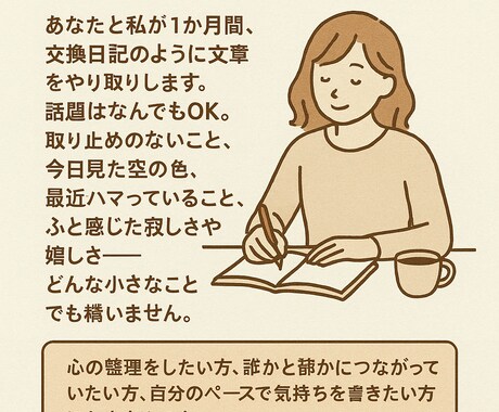 1ヶ月の気楽な日記の交換をします あなたの書いた日記に返事を書く交換日記 イメージ1
