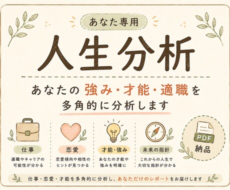あなた専用の人生分析レポートを作成します 仕事・恋愛・才能・強みを多角的に分析します イメージ1