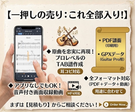 初心者歓迎！ギターTAB譜アレンジ作成します 動画納品ok音で確認しながら練習できます。 イメージ1