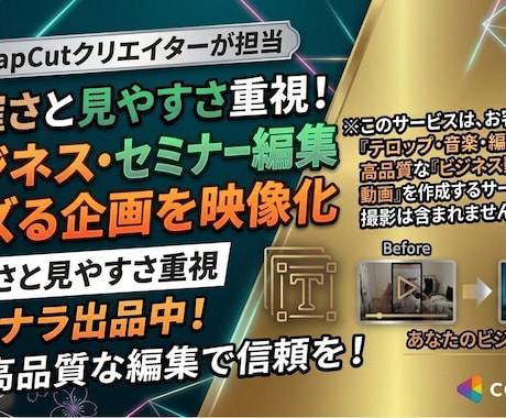 見やすさ重視！ビジネス・セミナー動画編集します カット、ノイズ除去、資料挿入で、信頼感を高めるセミナー動画へ イメージ1