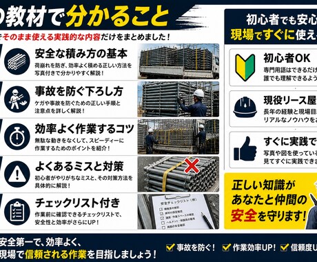 足場材の安全な積み方・下ろし方を提供します 初心者でも分かる｜安心安全な実践ノウハウ イメージ2