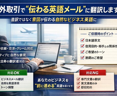海外取引で“伝わる英語メール”に翻訳します 直訳ではなく「意図が伝わる英語」に最適化 イメージ1