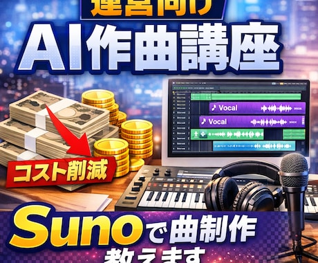運営向けSunoでAI作曲教えます 外注費を抑えたい方向け！楽曲制作を内製化を支援します イメージ1