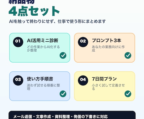 AIで仕事をラクにする手順を作ります 毎日の作業を聞いてAIの使い方に落とします イメージ2