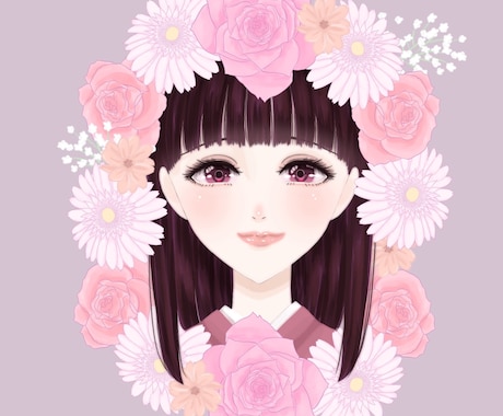 花フレーム女性アイコン制作｜SNS用描きます お好きなカラーで作る、花に囲まれた可愛いSNSアイコン イメージ1
