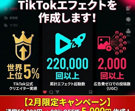 2月限定価格！《TikTokエフェクト》制作します 2月限定5,000円！【公式世界Top5%クリエイター】 イメージ1