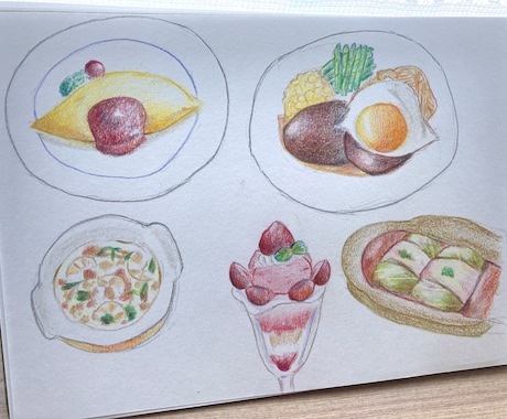 お好きな食べ物を色鉛筆で描きます メニューの挿絵やインテリアにも。ハガキ内サイズ対応 イメージ1