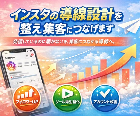 インスタの導線設計を整え集客につなげます 発信しているのに届かないを、集客につながる導線へ。 イメージ1