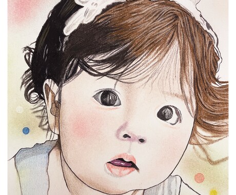赤ちゃん、小さな子の似顔絵を超可愛く描きます 歴25年の画家が暖かい雰囲気で背景付の人物画を描きます イメージ1