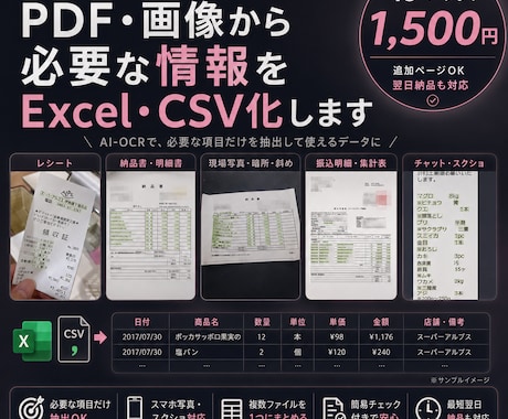 PDF・画像の文字や表をExcel・CSV化します イメージ1