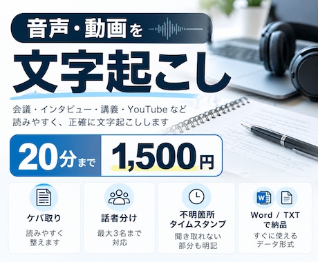 音声・動画を読みやすく文字起こしします イメージ1