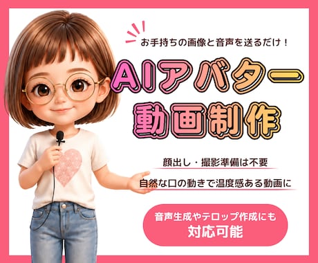 あなたの音声を使って、自然に話すＡＩ動画を作ります 顔出し不要・SNS発信や解説動画に（音声生成も可） イメージ1