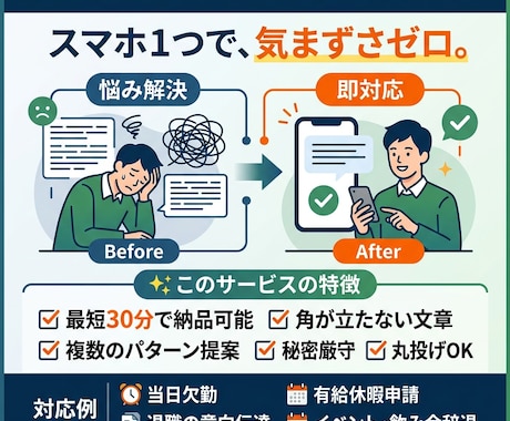会社や学校を休む・辞める時の代筆・添削をします 「今すぐ送りたい」という焦りに寄り添います！ イメージ1