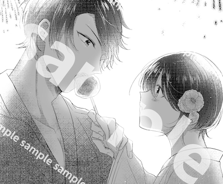 モノクロのカップル(夢絵)イラスト描きます 少女漫画チックなイラスト