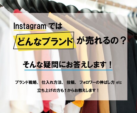 インスタで販売するアパレルブランド様の相談のります 売れているブランドの傾向、投稿、仕入れ方法、立ち上げなど イメージ1