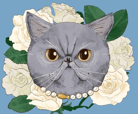 猫ちゃんと誕生花のリアル系イラスト描きます プレゼントやSNSのアイコンにどうぞ。 イメージ2