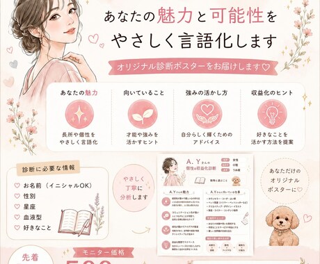 あなたの魅力と可能性のやさしい診断ポスター作ります あなたらしさを言葉にします。魅力と可能性の整理をお手伝い。 イメージ1