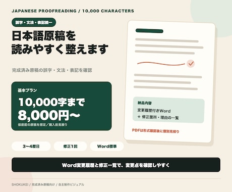 日本語原稿の誤字・文法・表記を校正します イメージ1