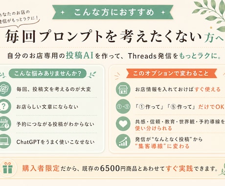 購入者限定｜自分専用の投稿AIを作れます 自分のお店らしいThreads投稿が作れる イメージ2
